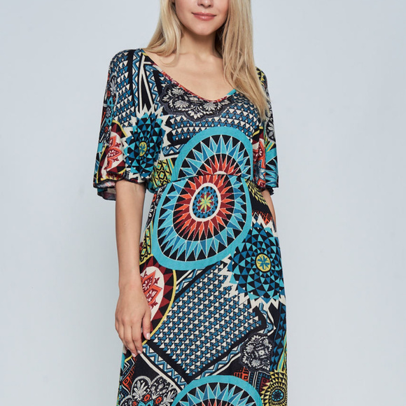 1/2SLEEVE V-NECK ELASTIC WAIST DRESS - Picture 3 of 4